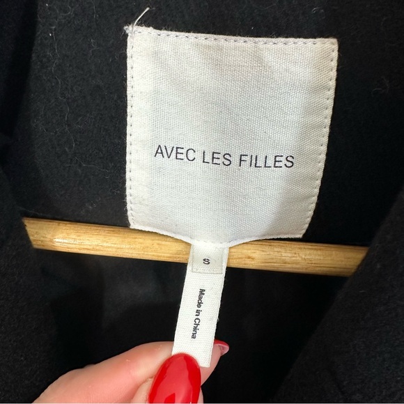 Avec Les Filles Wool Double Breasted Long Tailored Jacket in Black - Picture 9 of 11